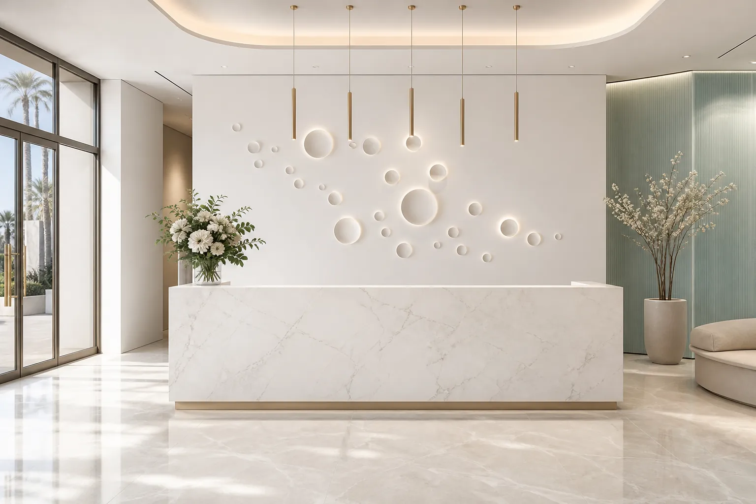 Accueil du Centre IONIC à Cannes — réception élégante et lumineuse