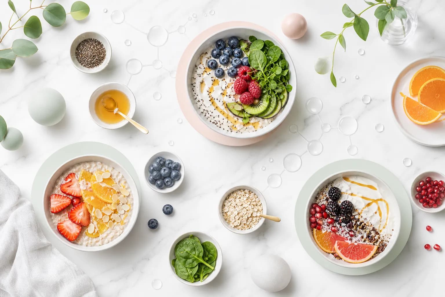 Assiettes équilibrées et ingrédients frais pour le rééquilibrage alimentaire